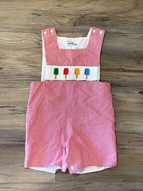 Silly Goose size 2T novelty popsicle gingham hand smocked outfit like new